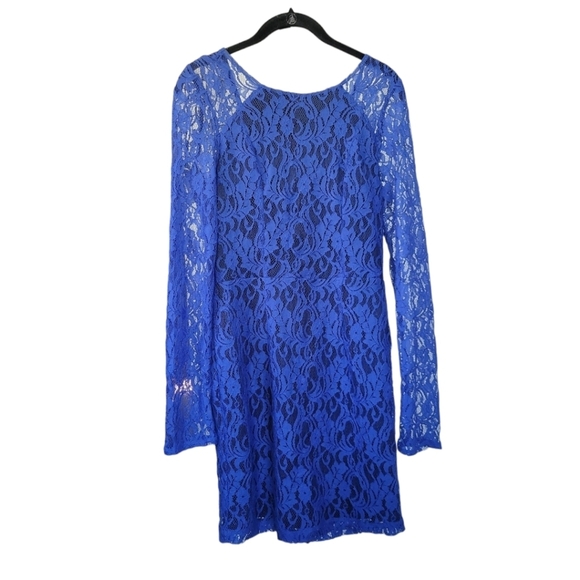BCBGENERATION Electric Blue Lace Bodycon Mini Dress Womens 10 NWT Long Sleeve - Picture 2 of 11